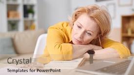  Presentation with front desk - Theme enhanced with tired-or-pensive-mature-blond background and a coral colored foreground