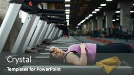  Presentation with treadmill - Amazing slides having tired-overweight-woman-lying backdrop and a dark gray colored foreground