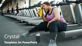  Presentation with treadmill - Theme consisting of tired-overweight-woman-sitting background and a dark gray colored foreground