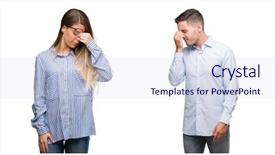  Presentation with stress men - Cool new slides with tired rubbing nose and eye backdrop and a sky blue colored foreground