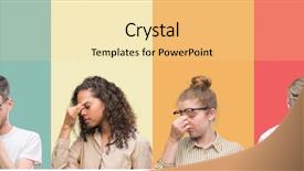  Presentation with collage of diversity people - Slides having tired rubbing nose and eye background and a blonde colored foreground