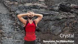  Presentation with volcanic rocks - Presentation theme with tired-runner-exhausted-on-mountain background and a dark gray colored foreground