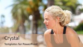  Presentation with smartphone app - PPT layouts enhanced with tired running woman taking background and a coral colored foreground