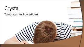  Presentation with frames isolated on white brown - Cool new presentation theme with tired student at the desk backdrop and a white colored foreground