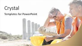  Presentation with construction occupational safety and health - Audience pleasing presentation design consisting of tired supervisor sitting with colleague backdrop and a white colored foreground