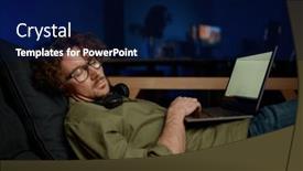  Presentation with server administrator - PPT layouts featuring tired-system-administrator-sleeping-under background and a navy blue colored foreground