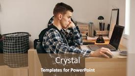  Presentation with computer room - Presentation theme consisting of tired-teenage-boy-doing-homework background and a coral colored foreground