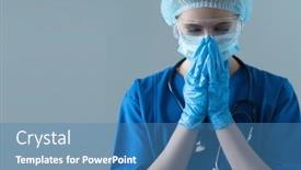  Presentation with medical worker - Slide deck featuring tired-upset-and-depressed-medical background and a teal colored foreground