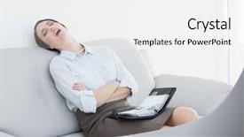  Presentation with get well - Cool new slide set with tired well dressed young woman backdrop and a white colored foreground