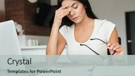  Presentation with tired - Presentation theme consisting of tired woman analyzing home finance background and a light gray colored foreground