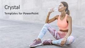  Presentation with sports shoes - PPT layouts having tired woman in sportswear drinking background and a light gray colored foreground