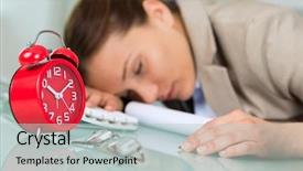  Presentation with woman office desk - Presentation having tired woman is sleeping on her desk in the office background and a light gray colored foreground