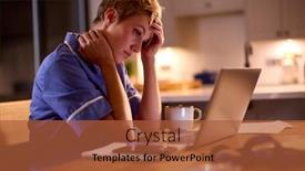  Presentation with medical laptop - PPT theme enhanced with tired-woman-wearing-medical-scrubs background and a red colored foreground