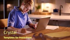  Presentation with medical laptop - Theme with tired-woman-wearing-medical-scrubs background and a tawny brown colored foreground