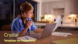  Presentation with scrubs - PPT theme having tired-woman-wearing-medical-scrubs background and a tawny brown colored foreground