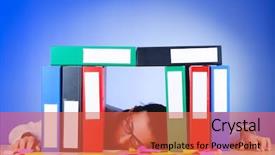  Presentation with office - PPT layouts having tired worker - businessman with many office folders background and a  colored foreground