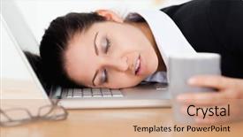  Presentation with sleeping - PPT theme with tired worker - exhausted businesswoman is sleeping background and a coral colored foreground
