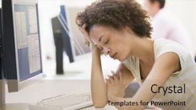  Presentation with computer room - Audience pleasing PPT layouts consisting of tired worker - woman in computer room sleeping backdrop and a coral colored foreground