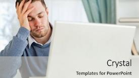  Presentation with social isolation - Slide deck consisting of tired worker - young businessman annoyed by his background and a  colored foreground