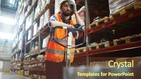  Presentation with forklift - Slide set featuring tired worker with forklift touching background and a tawny brown colored foreground