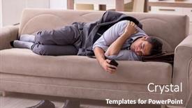  Presentation with tired - Cool new slides with tired-young-businessman-coming-home backdrop and a violet colored foreground