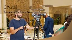  Presentation with shooting - Presentation theme featuring tired-young-cameraman background and a gold colored foreground