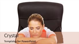  Presentation with tired - Presentation design consisting of tired young female doctoror nurse background and a coral colored foreground