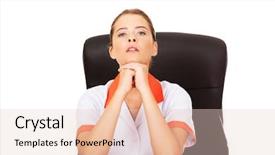  Presentation with trainee nurse sitting by female - Slide deck consisting of tired young female doctoror nurse background and a lemonade colored foreground