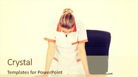  Presentation with tired - PPT theme consisting of tired young female doctoror nurse background and a cream colored foreground
