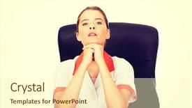  Presentation with tired - Audience pleasing slide deck consisting of tired young female doctoror nurse backdrop and a cream colored foreground