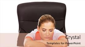  Presentation with tired - Slide deck featuring tired young female doctoror nurse background and a coral colored foreground