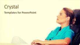  Presentation with trainee nurse sitting by female - Presentation design featuring tired young female doctoror nurse background and a white colored foreground