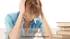  Presentation with tired - Cool new slides with tired young female student isolated on white backdrop and a lemonade colored foreground