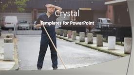  Presentation with tired - Slide deck featuring tired-young-male-street-sweeper background and a gray colored foreground
