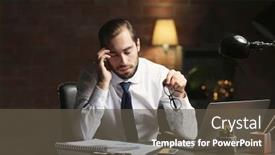  Presentation with tired - PPT theme enhanced with tired-young-man-using-laptop background and a tawny brown colored foreground