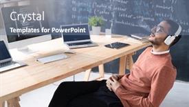  Presentation with eastern - PPT layouts with tired-young-middle-eastern-coder background and a ocean colored foreground