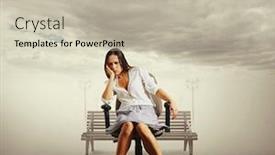  Presentation with office chair - PPT theme featuring tired-young-woman-sitting background and a mint green colored foreground