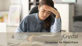  Presentation with tired - Slides with tired-young-woman-sitting background and a mint green colored foreground