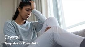  Presentation with tired - Presentation theme with tired young woman sitting background and a gray colored foreground