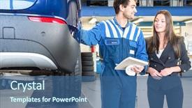  Presentation with customer service - PPT layouts consisting of friendly mechanic providing customer service background and a ocean colored foreground