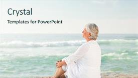  Presentation with beach - PPT theme with tiroides - woman who is sitting background and a  colored foreground