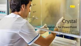  Presentation with tissue culture - Colorful presentation theme enhanced with tissue culture - young male technician experimenting backdrop and a coral colored foreground