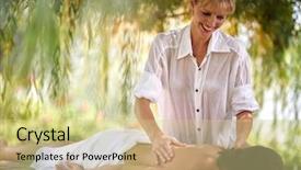  Presentation with wellness nature - Beautiful presentation featuring tissue regeneration - attractive young woman is relaxing backdrop and a soft green colored foreground