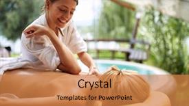  Presentation with tissue - Beautiful slide deck featuring tissue regeneration - beauty spa treatment-smiling masseur is backdrop and a coral colored foreground