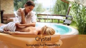  Presentation with masseur doing massage spa - Audience pleasing presentation consisting of tissue regeneration - beauty spa treatment-smiling masseur is backdrop and a red colored foreground