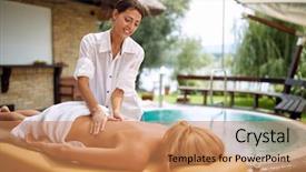  Presentation with spa salon - PPT theme featuring tissue regeneration - beauty spa treatment-woman having massage background and a coral colored foreground