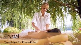  Presentation with nature - Amazing presentation theme having tissue regeneration - massage - woman receiving back backdrop and a coral colored foreground