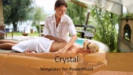  Presentation with woman - Cool new PPT layouts with tissue regeneration - relaxed woman receiving back massage backdrop and a gold colored foreground
