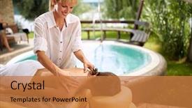  Presentation with massage therapist - PPT theme with tissue regeneration - smiling massage therapist doing background and a  colored foreground