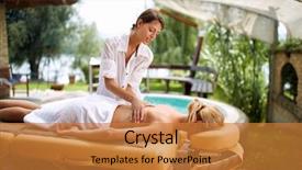  Presentation with spa salon - Slide set consisting of tissue regeneration - spa massage - beautiful woman background and a gold colored foreground